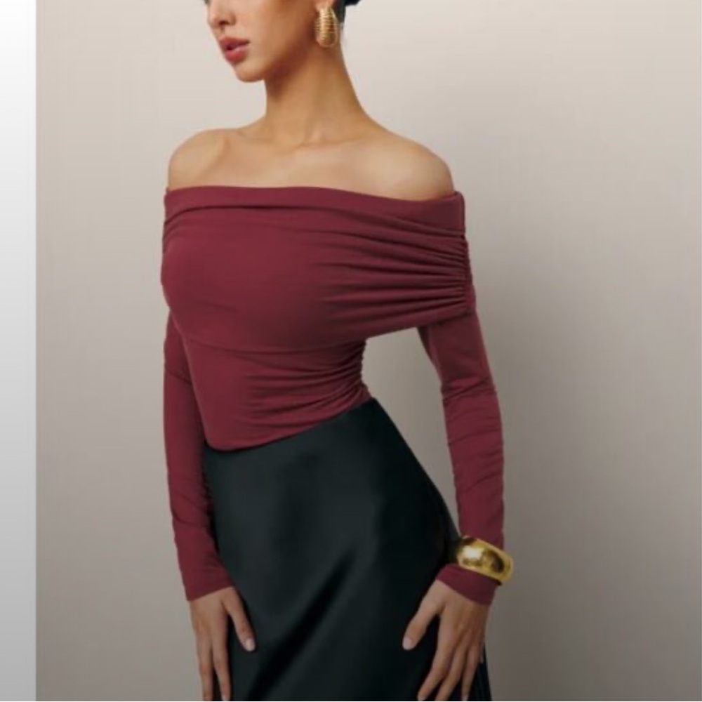 NEW! Reformation Burgundy Off-Shoulder Long Sleeve Top